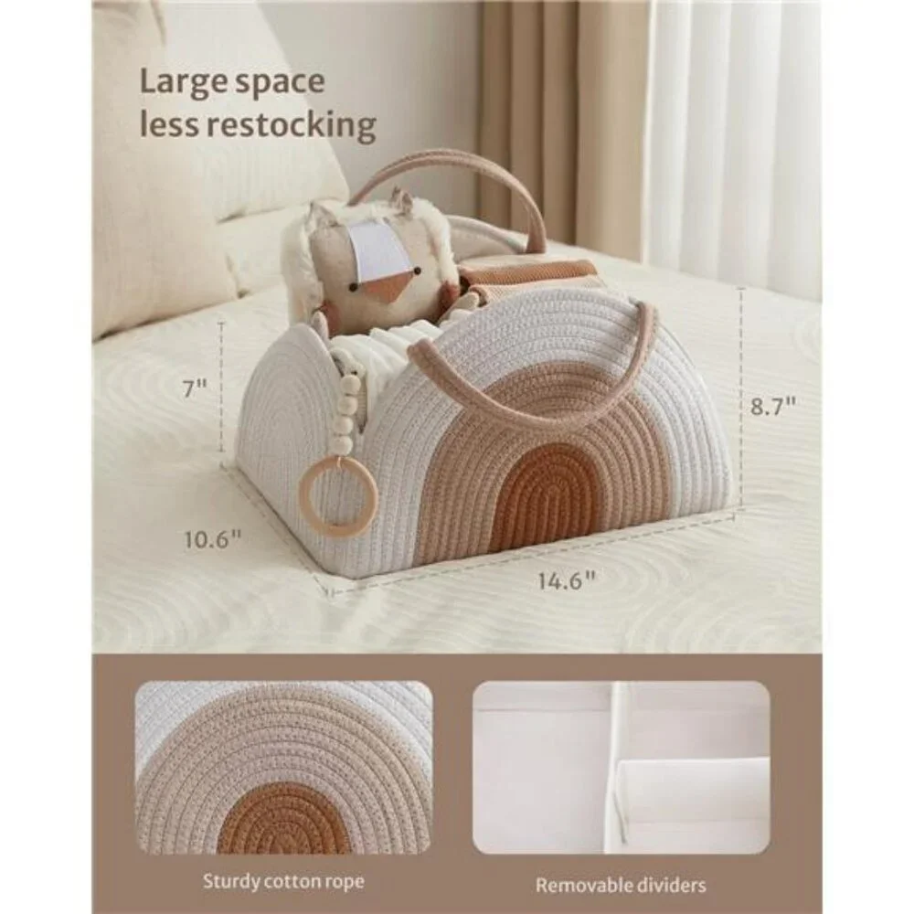 Large Baby Diaper Caddy Organizer Cotton Rope Nursery Storage Basket for Newborn